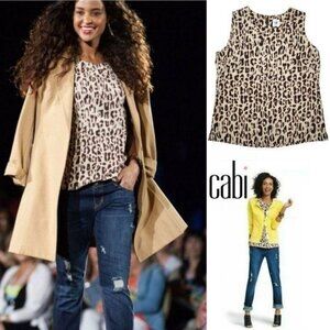 Cabi ginger Leopard Print Sleeveless Blouse With Back Zipper size small